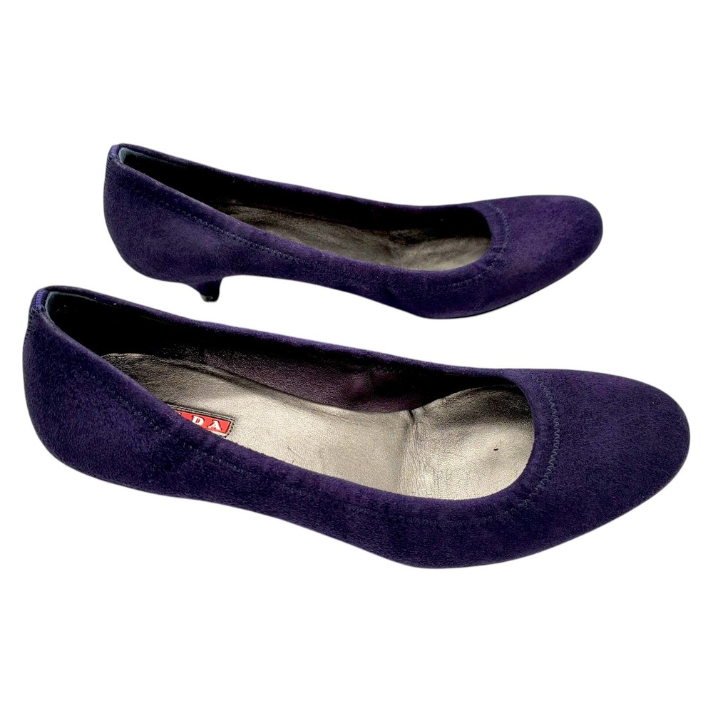 Prada Dark Purple Suede Low Heel‎ Pumps Round Toe Size 36 Made in Italy - Picture 4 of 7